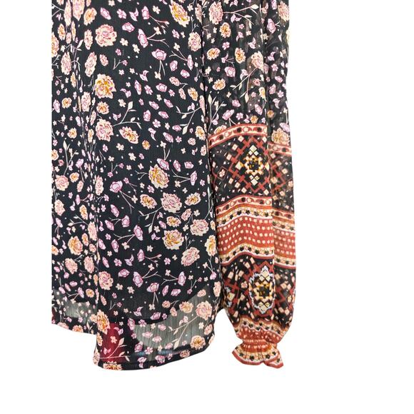 RACHEL ZOE Black Ground Chiffon Floral Border Back Key-Hole Prt - Picture 3 of 7